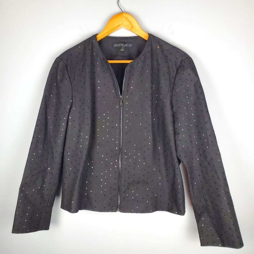 Layfayette 148 Black Sequenced Lightweight Jacket, Size 14